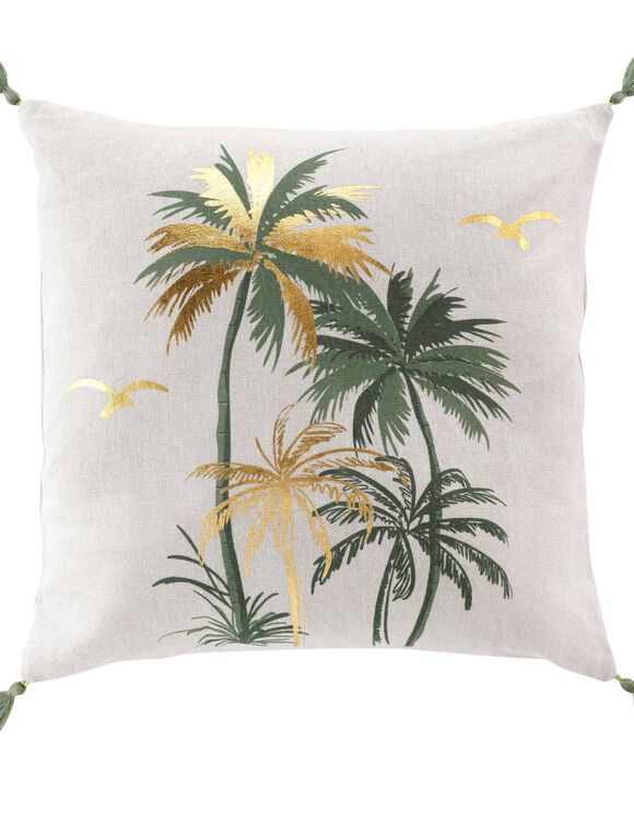Coussin carré imprimé Palmier (vert sauge)