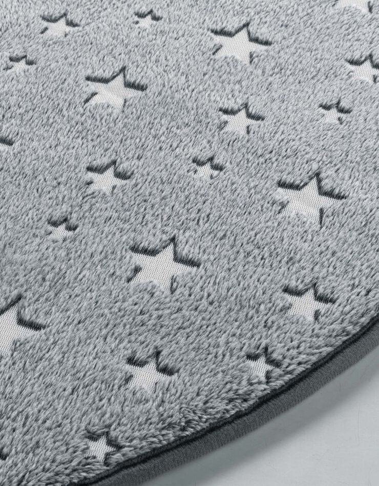 Tapis flanelle imprimé étoiles phosphorescentes - rond (gris)