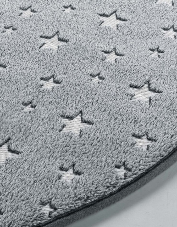 Tapis flanelle imprimé étoiles phosphorescentes - rond (gris) Tapis flanelle imprimé étoiles phosphorescentes - rond (gris)