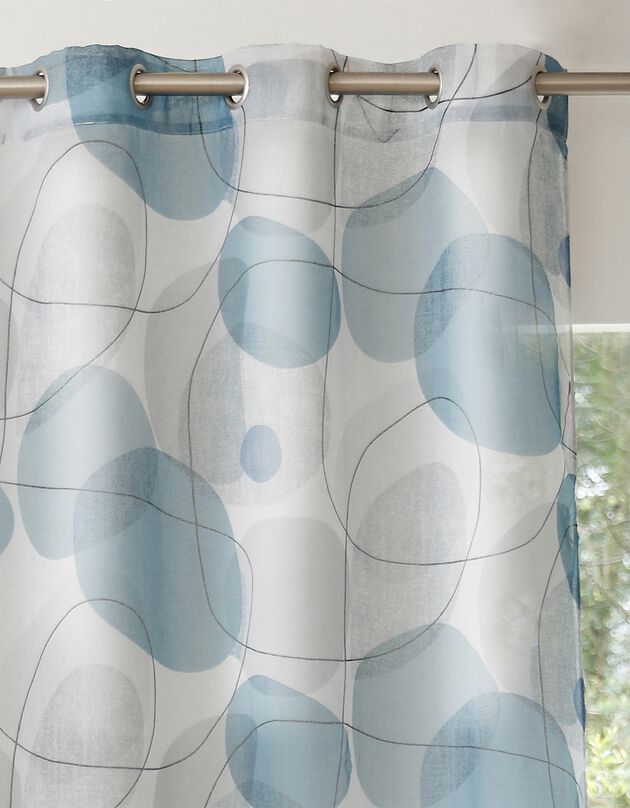 Panneau voile finition oeillets motif galets (blanc / bleu)