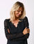 Blouse décolleté festonné dos, manches dentelle (noir)