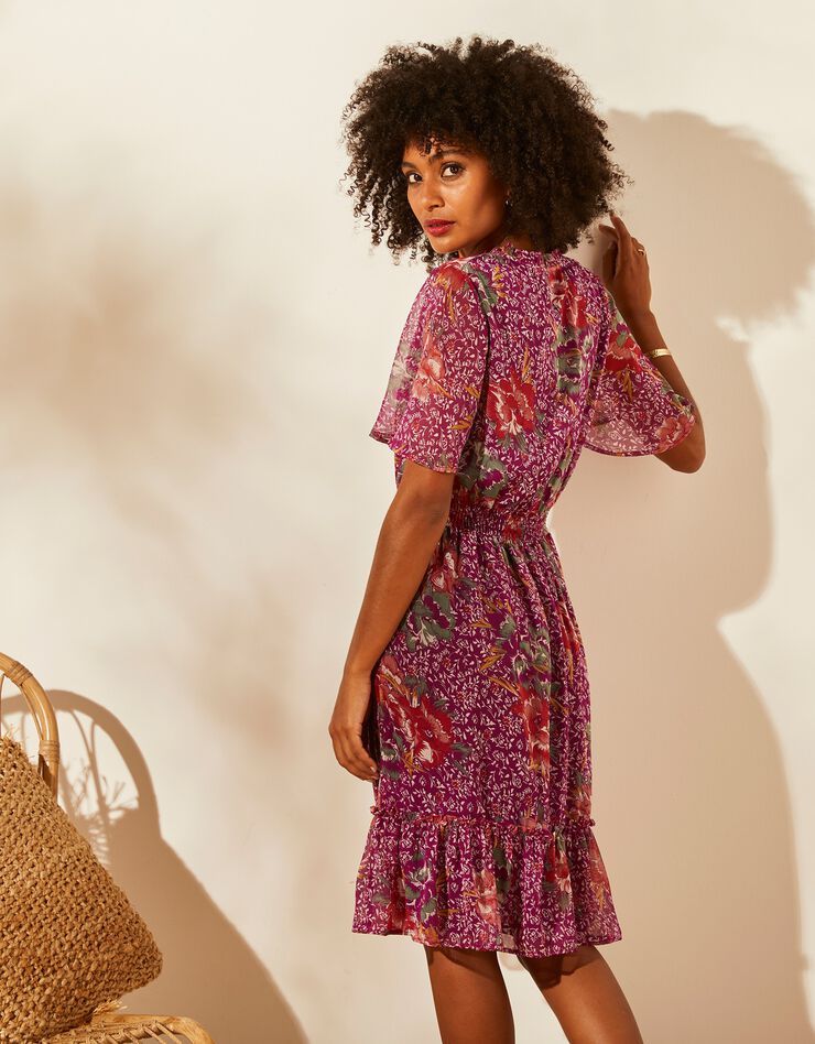 Robe volantée voile imprimé (prune) Robe volantée voile imprimé (prune)
