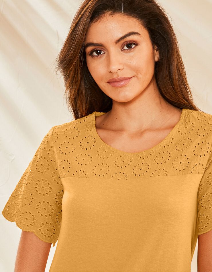 Tee-shirt broderie anglaise (moutarde) Tee-shirt broderie anglaise (moutarde)