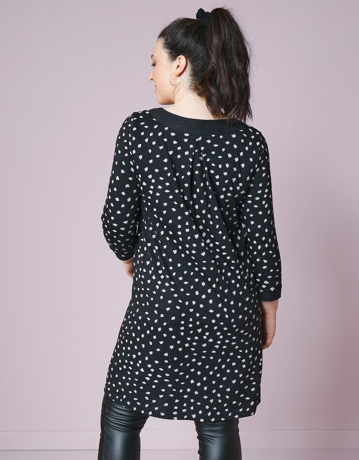 Tunique col tunisien évasée imprimée (noir / beige) Tunique col tunisien évasée imprimée (noir / beige)