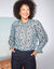 Blouse col victorien, voile imprimé fleuri (bleu nuit / vert)