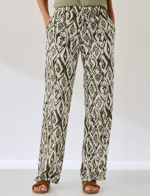 Pantalon fluide imprim&eacute; (&eacute;cru / kaki)
