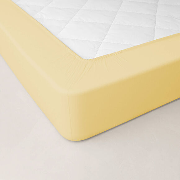 Drap-housse uni percale bonnets 40 cm (jaune p&acirc;le)