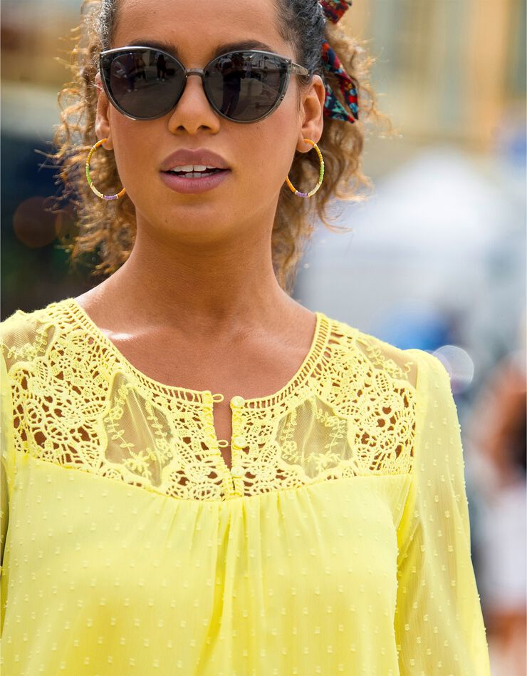 Blouse macramé unie, voile plumetis (citron) Blouse macramé unie, voile plumetis (citron)