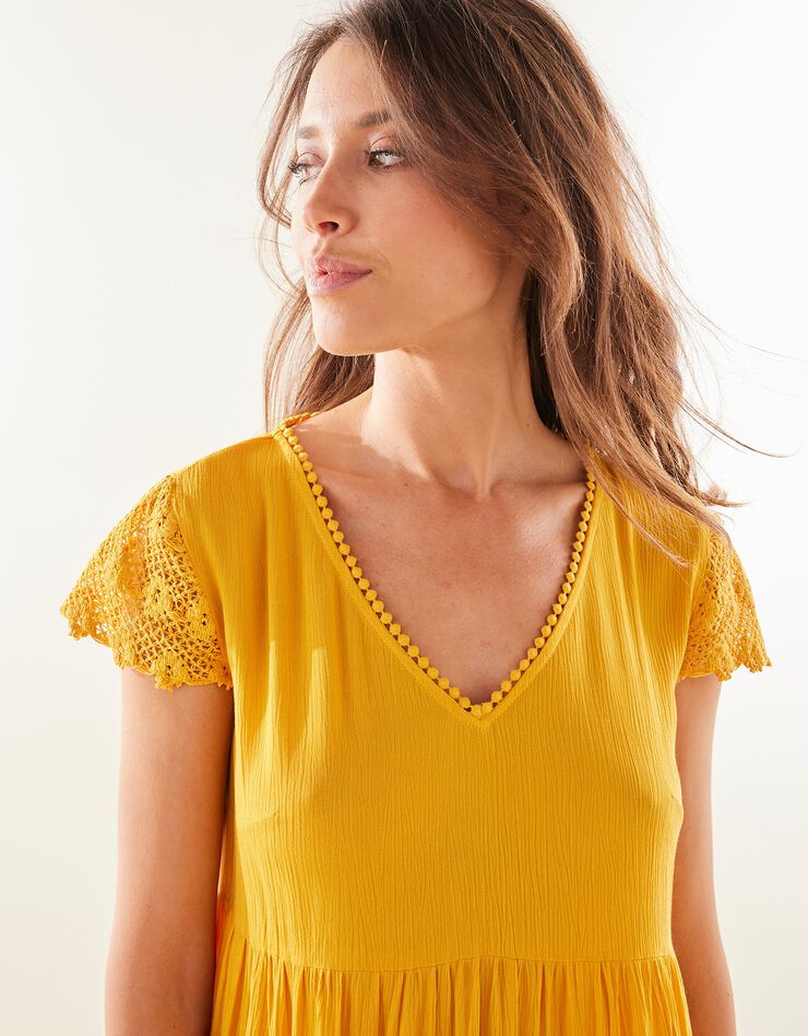Chemise de nuit crépon de viscose et macramé (safran)