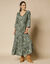 Robe longue imprimée manches 3/4, détails macramé (kaki)