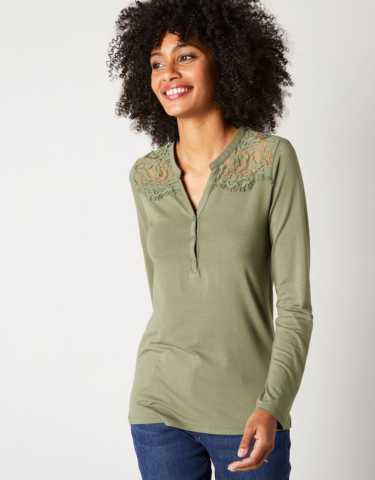 Tee-shirt col tunisien dentelle jersey (bronze) Tee-shirt col tunisien dentelle jersey (bronze)