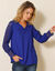 Blouse macramé col V manches longues, crêpe fluide (bleu dur)