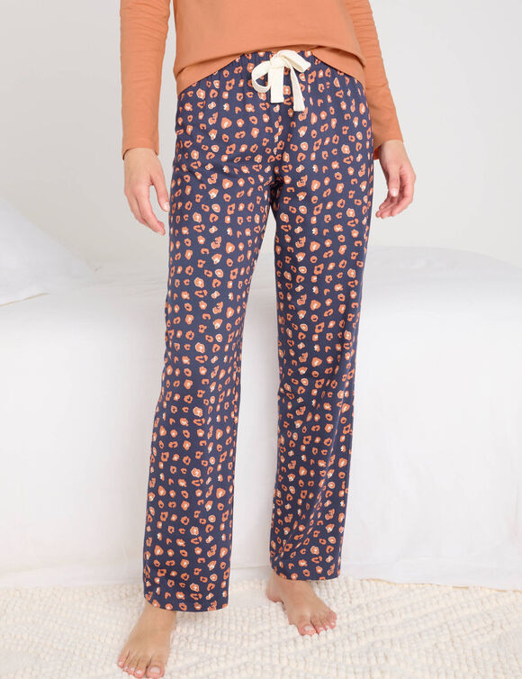 Pantalon pyjama coton imprimé "Beautiful" (marine / cuivre)