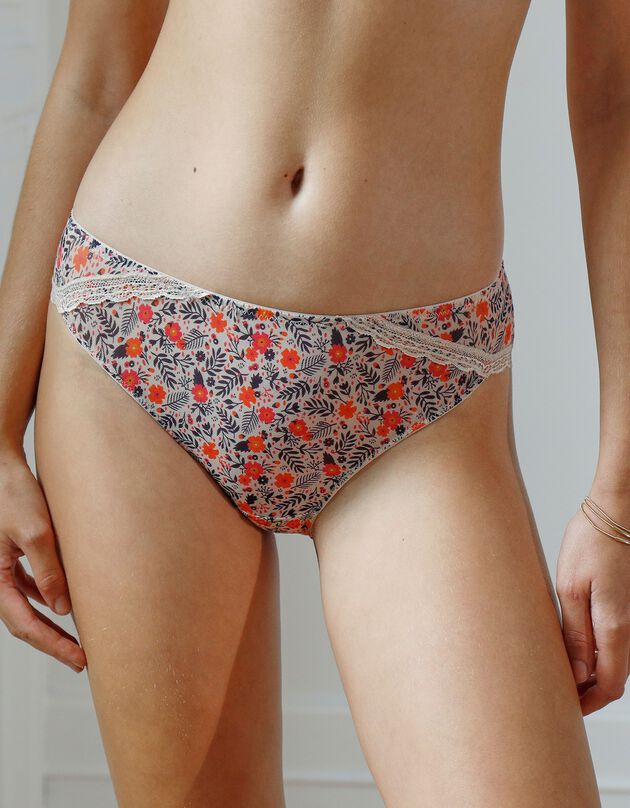 Culotte forme midi tulle imprimé fleuri Wono (coquillage)