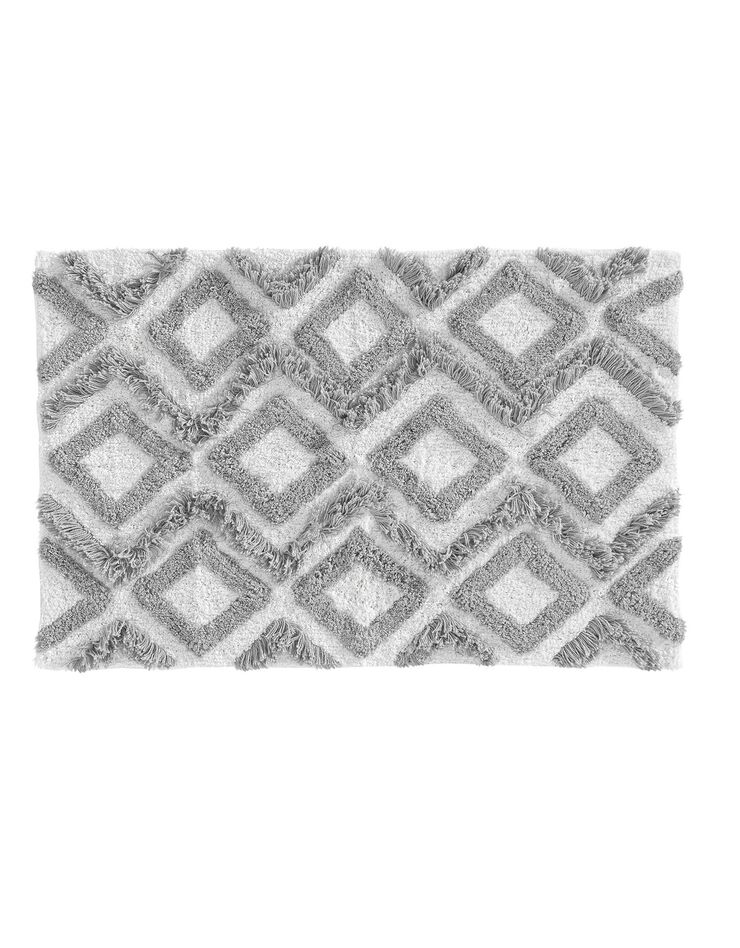 Tapis de bain jacquard losanges reliéfés - coton (blanc / gris) Tapis de bain jacquard losanges reliéfés - coton (blanc / gris)