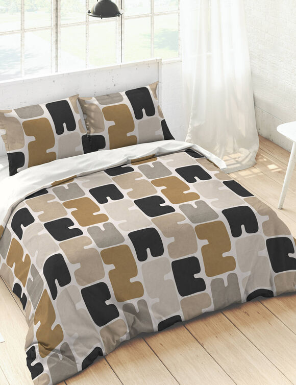 Linge de lit Block en coton imprimé (écru)