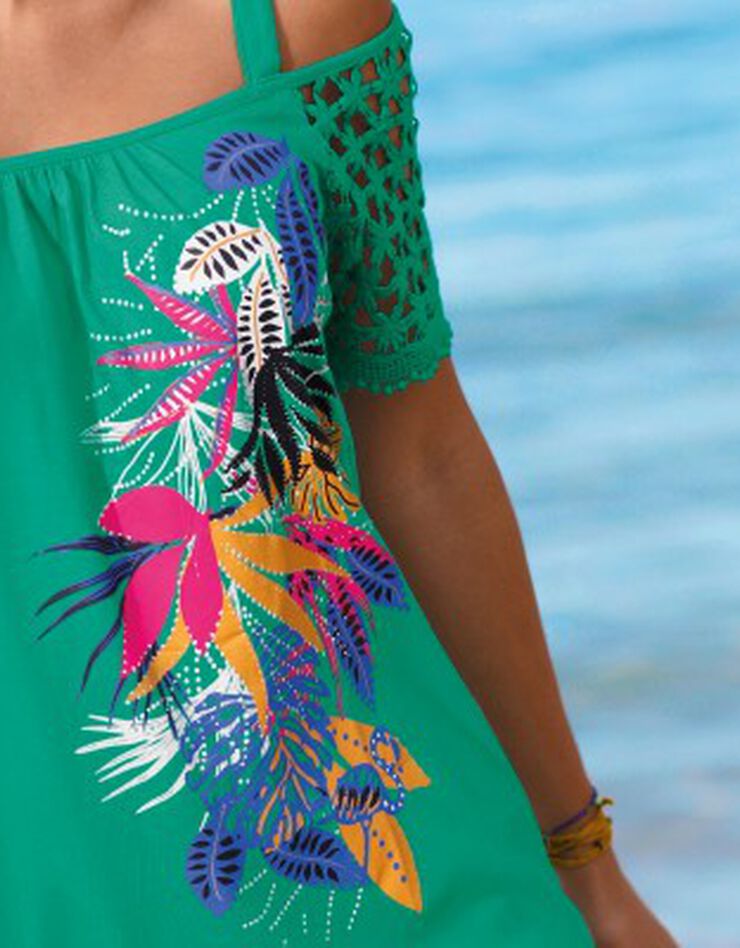Tee-shirt imprimé épaules dénudées (vert) Tee-shirt imprimé épaules dénudées (vert)