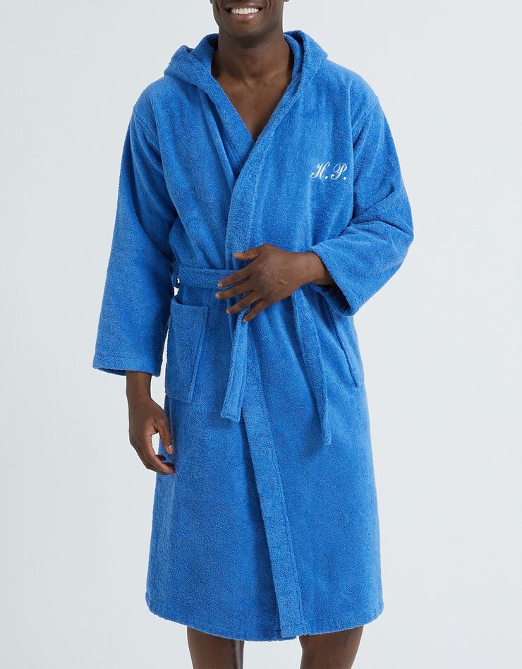 Peignoir mixte adulte col capuche éponge bouclette (bleu dur)