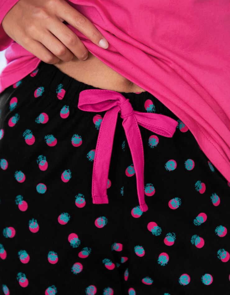 Pantalon pyjama coton Enjoy imprimé pois (noir / fuchsia)