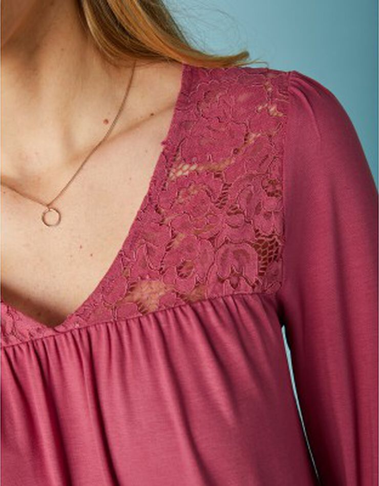 Tunique col V dentelle jersey (bois de rose) Tunique col V dentelle jersey (bois de rose)