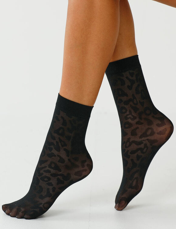 Mi-chaussettes imprim&eacute;es l&eacute;opard - lot de 2 (noir)