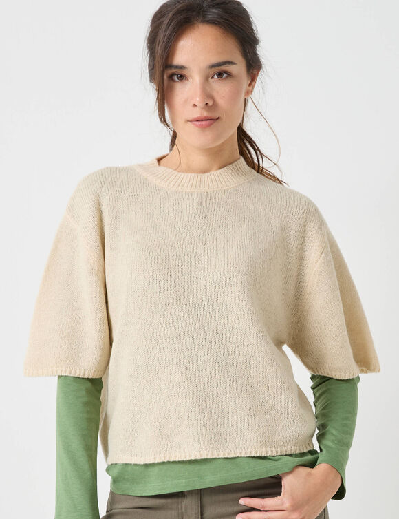 Pull loose manches coudes, laine et mohair mélangés (beige)