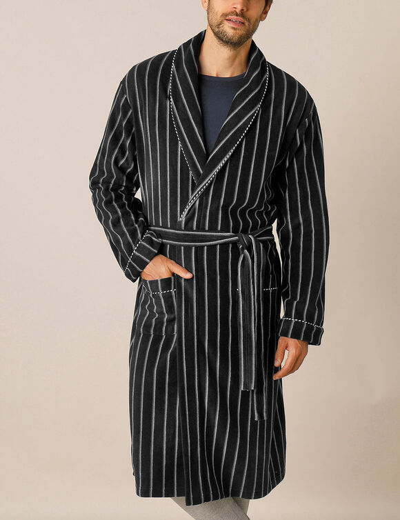 Robe de chambre maille polaire (ray&eacute; gris)