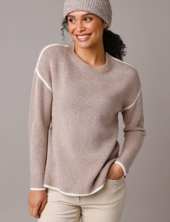 Pull bicolore en maille moelleuse  (beige chiné)