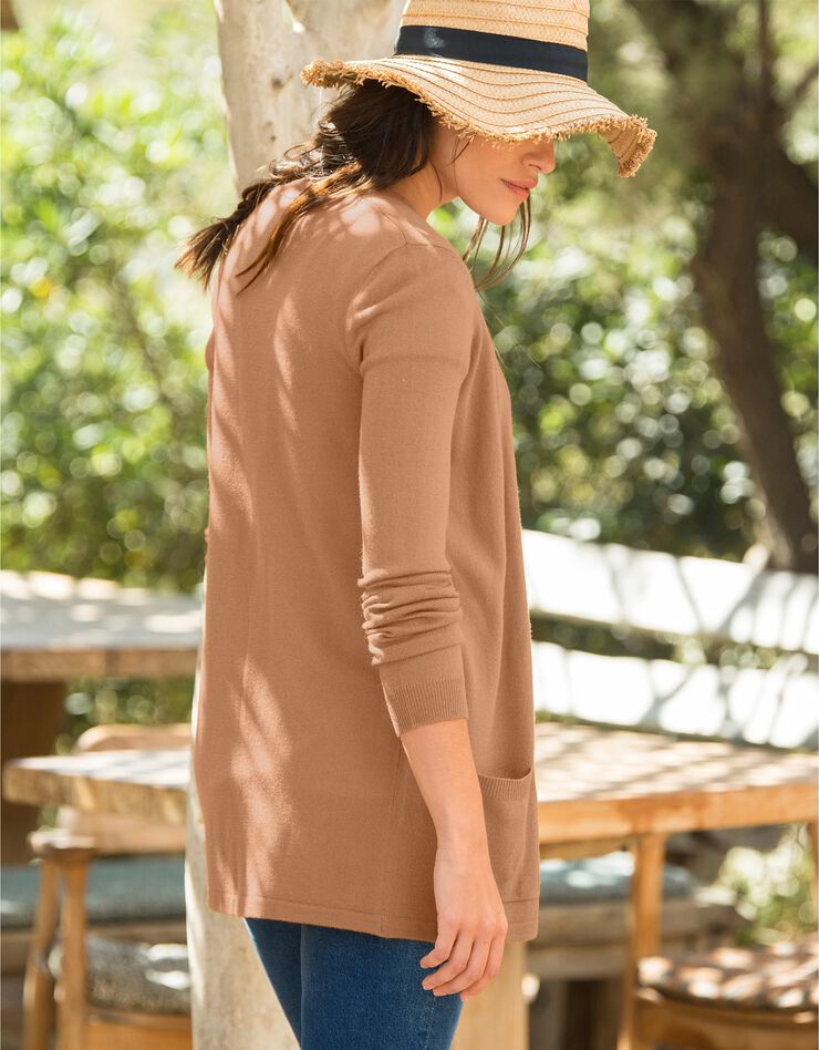 Gilet porter ouvert toucher cachemire (noisette)