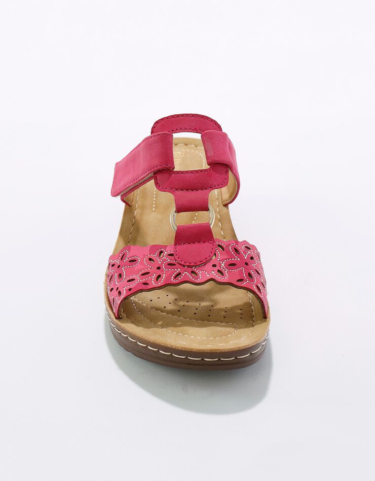 Mules confort compensées effet bois à bride scratchée (fuchsia) Mules confort compensées effet bois à bride scratchée (fuchsia)