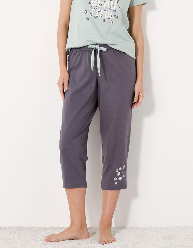 Pantacourt pyjama Beautiful uni imprimé placé (gris anthracite)
