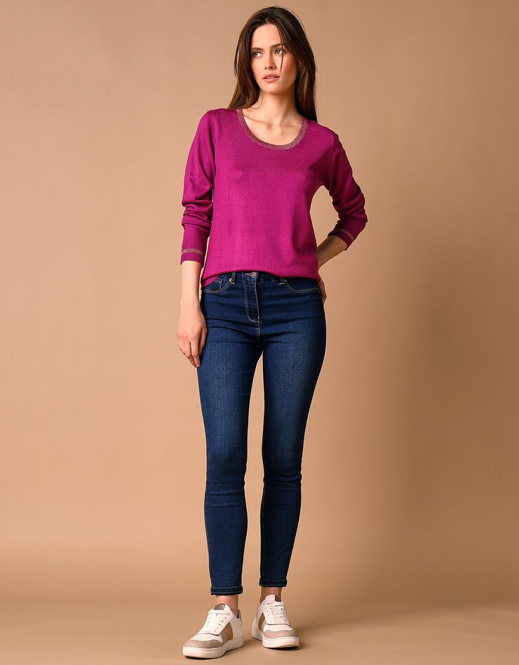 Pull col rond détails brillants, toucher cachemire (violine) Pull col rond détails brillants, toucher cachemire (violine)