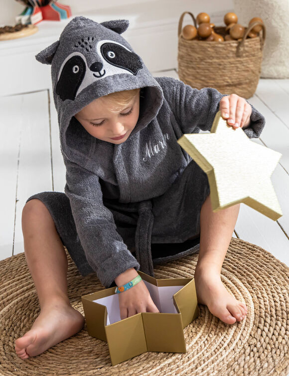 Peignoir de bain enfant personnalisable raton laveur (gris)