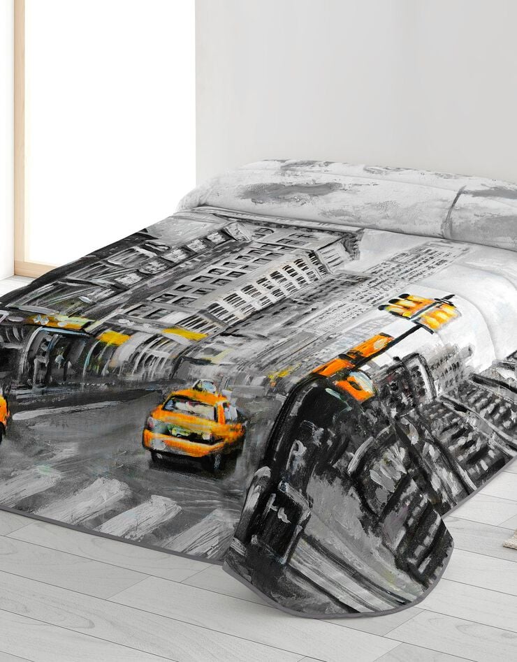 Couette microfibre taxis New York 200 g/m² (gris / jaune)