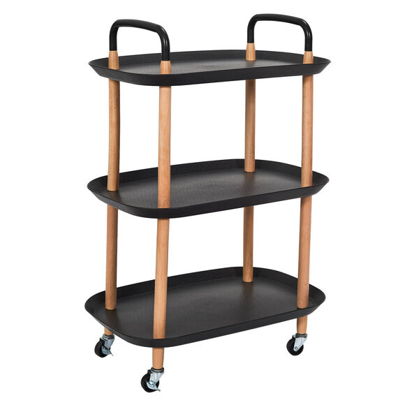 Desserte &agrave; roulette, 3 plateaux (noir)