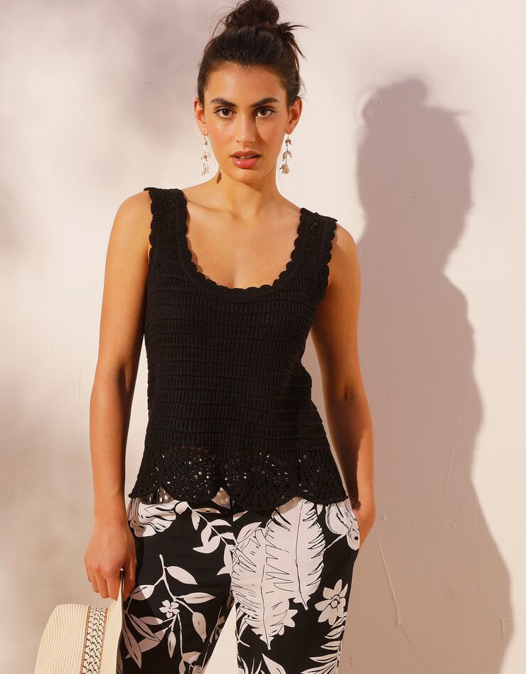 Pull sans manches base ajourée effet crochet (noir) Pull sans manches base ajourée effet crochet (noir)