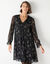 Robe bicolore &agrave; plis, imprim&eacute; feuilles (noir / beige)