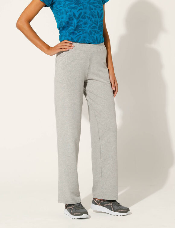 Pantalon coupe large molleton taille élastiquée (gris chiné)
