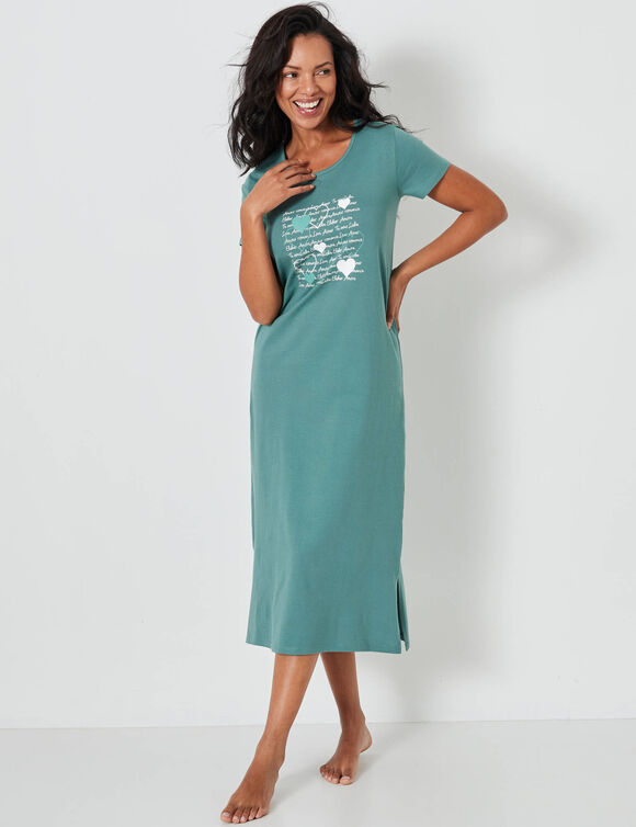 Chemise de nuit longue imprim&eacute;e c&oelig;urs (kaki)