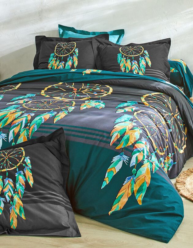 Linge de lit Plumes en coton imprimé attrape-rêves (noir)