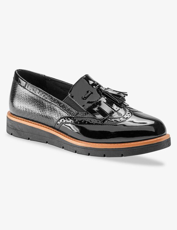 Mocassins compensés à franges et pompons (noir)