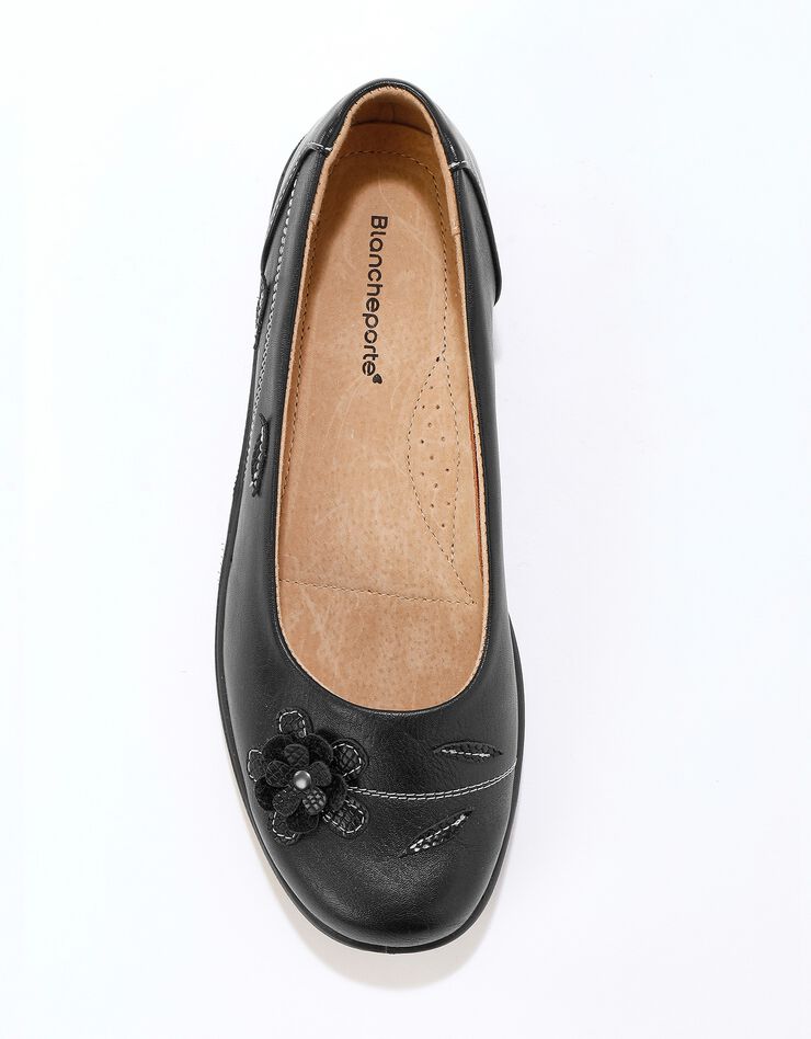 Ballerines en cuir à fleur appliquée largeur confort - noir (noir) Ballerines en cuir à fleur appliquée largeur confort - noir (noir)