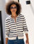 Cardigan rayé à boutons officier, maille fantaisie. (écru / marine)
