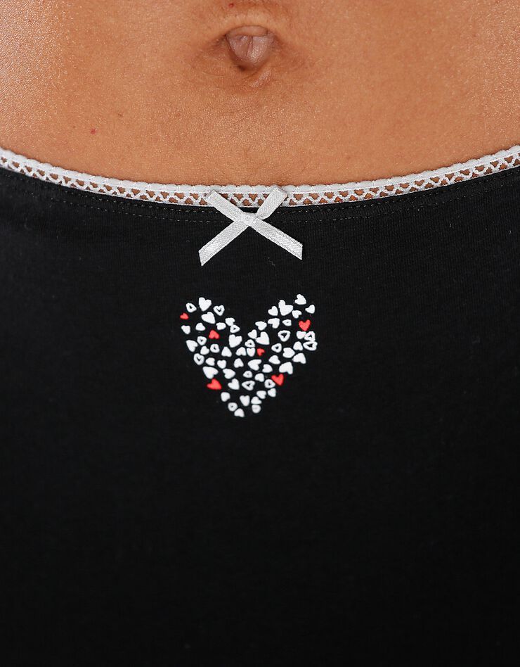 Culotte forme maxi imprimée « motifs cœur » en coton – Lot de 4 assorties  (noir / blanc)