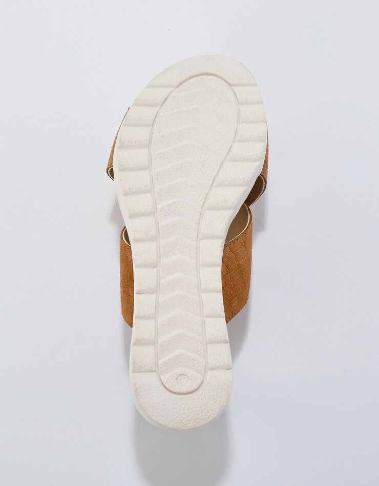 Mules compensées cuir effet croco avec liège fantaisie (caramel)