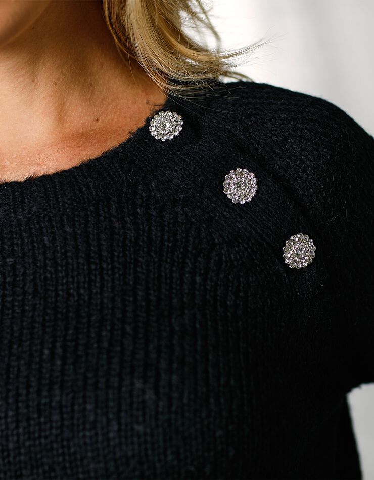 Pull épaule boutonnée bijoux (noir) Pull épaule boutonnée bijoux (noir)