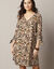 Robe évasée biais contrastés imprimée (caramel / écru)