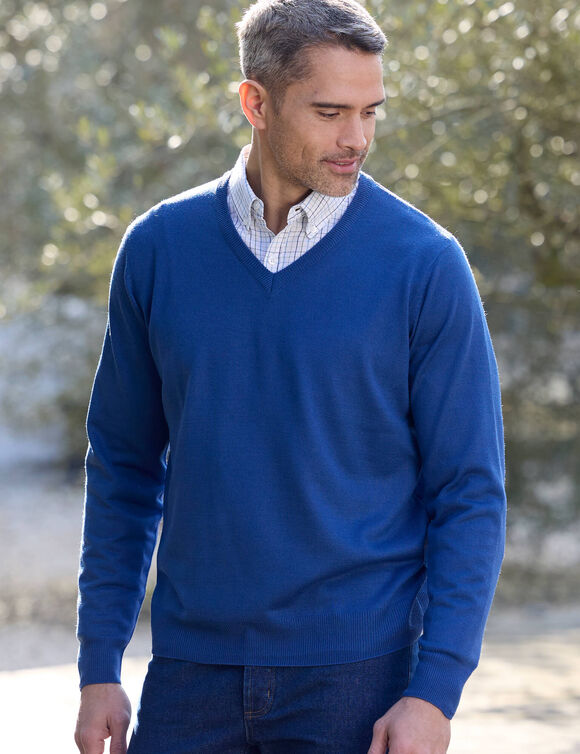 Pull uni col V (bleu)