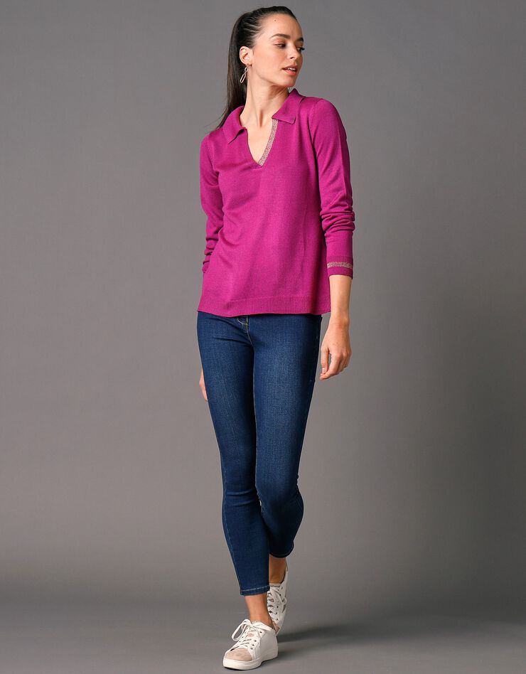Pull col polo détails brillants, toucher cachemire (violine) Pull col polo détails brillants, toucher cachemire (violine)