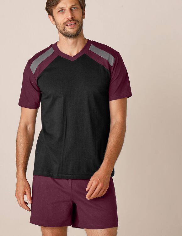 Pyjama short tricolore - lot de 2 (bordeaux / gris)